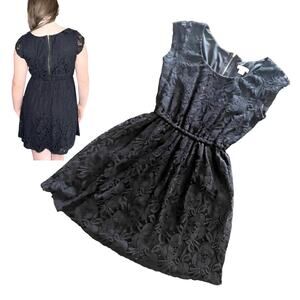 Xhilaration Black Lace Sun Dress Womens Small Lined Cotton Sleeveless Zip Vtg